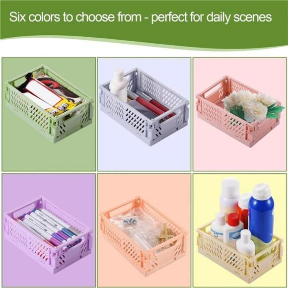 Small pastel storage baskets set of 6 collapsible plastic crates mini bins organ - Picture 3 of 7